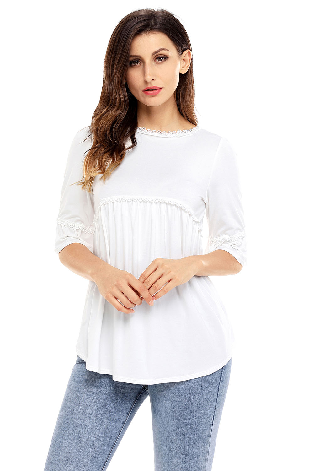 BY250232-1 White Babydoll Long Tunic Top